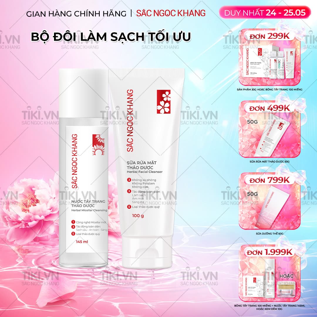 Bộ đôi làm sạch sâu cho da Sắc Ngọc Khang Nước tẩy trang 145ml Sữa rửa mặt 100g