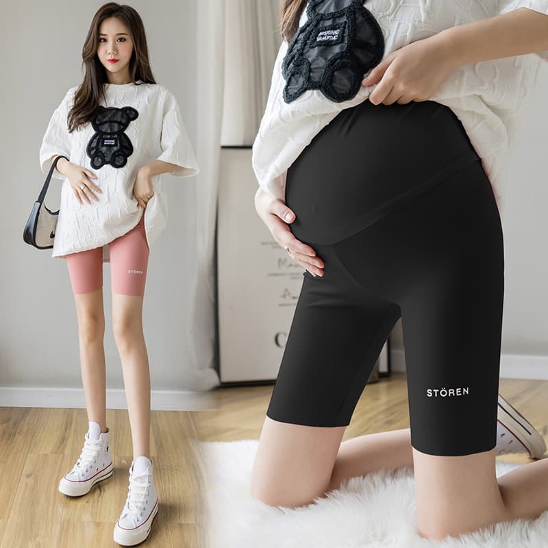 Quần Short, Tregging Bầu Mặc Hè Chất Liệu Thun Lạnh, Quần Tập Yoga Cho Phụ Nữ Mang Thai Có Chun Chỉnh Và Đáp Bụng - Đen - L