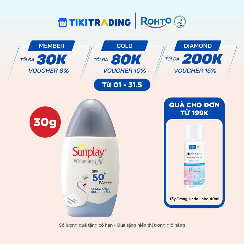 Kem chống nắng Sunplay dưỡng trắng da, dạng sữa Sunplay Whitening UV SPF 50, PA 30g