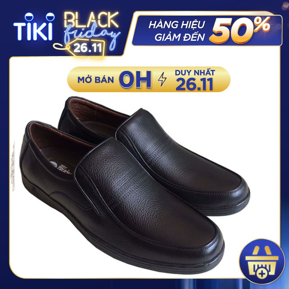 Giày tây nam công sở Trường Hải mũi tròn màu đen da bò thật mềm mại không bong tróc đế cao su chống mòn không trơn GT0231 - Đen - 43