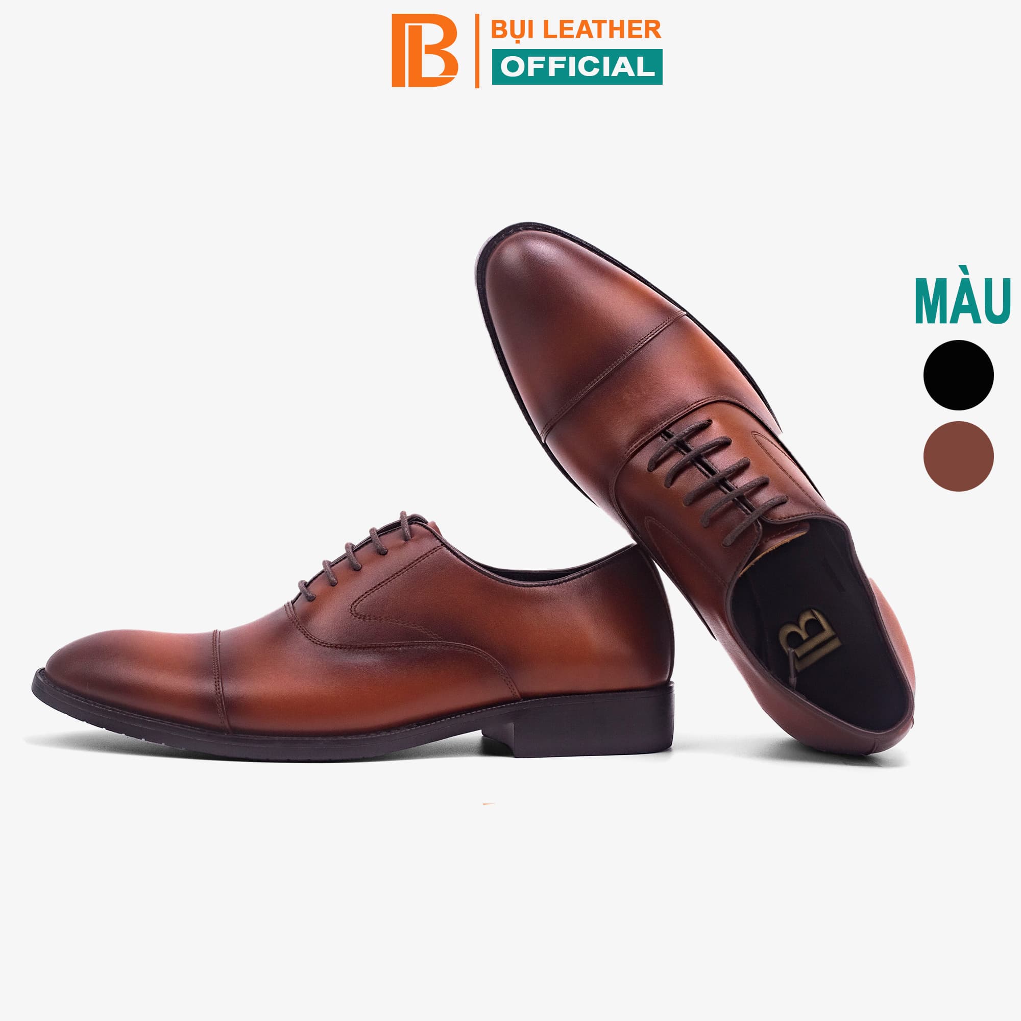 Giày da nam, giày oxford công sở Bụi Leather G106 - Da bò Nappa cao cấp - Bảo hành 12 tháng  - Màu nâu - 43