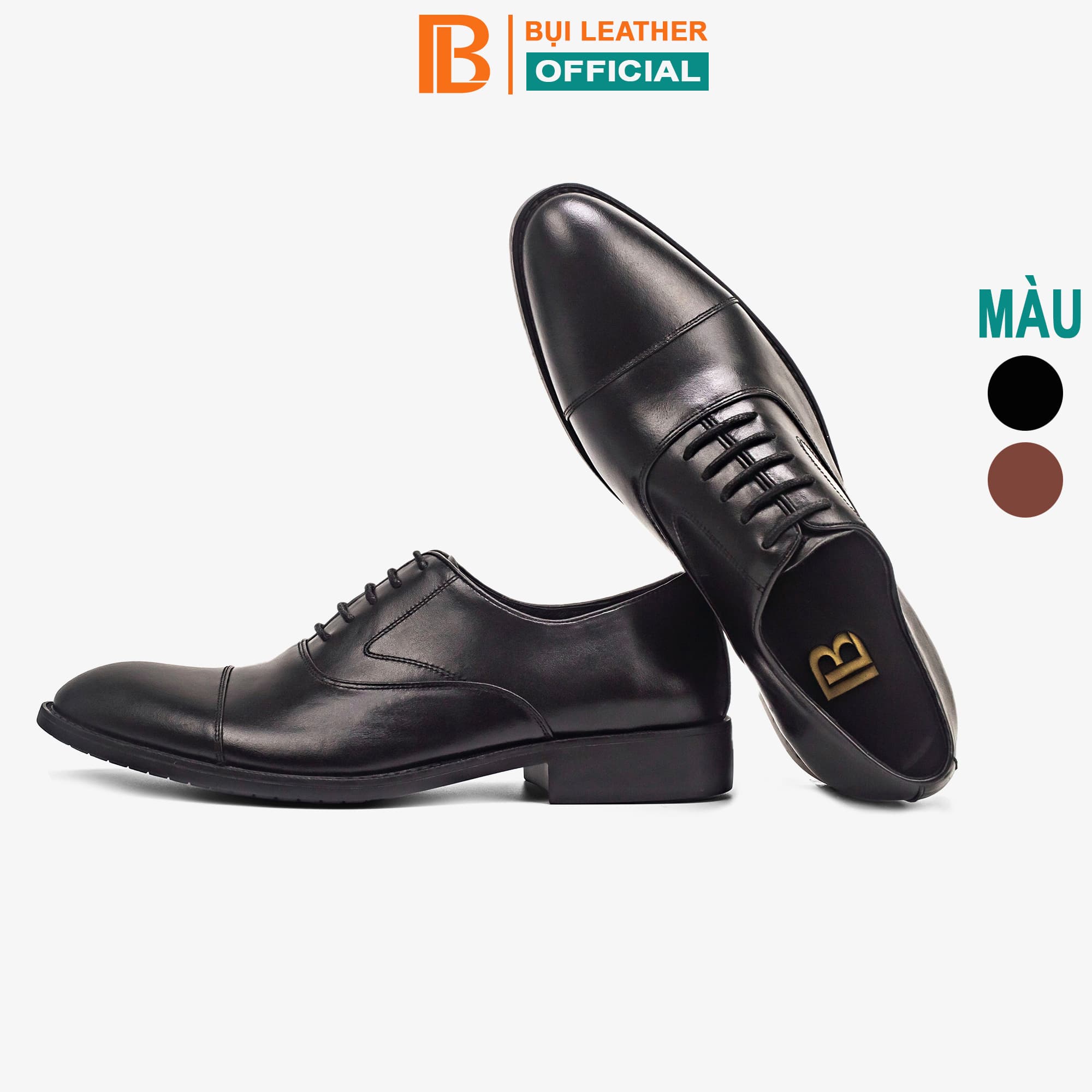 Giày da nam, giày oxford công sở Bụi Leather G106 - Da bò Nappa cao cấp - Bảo hành 12 tháng  - Màu đen - 42