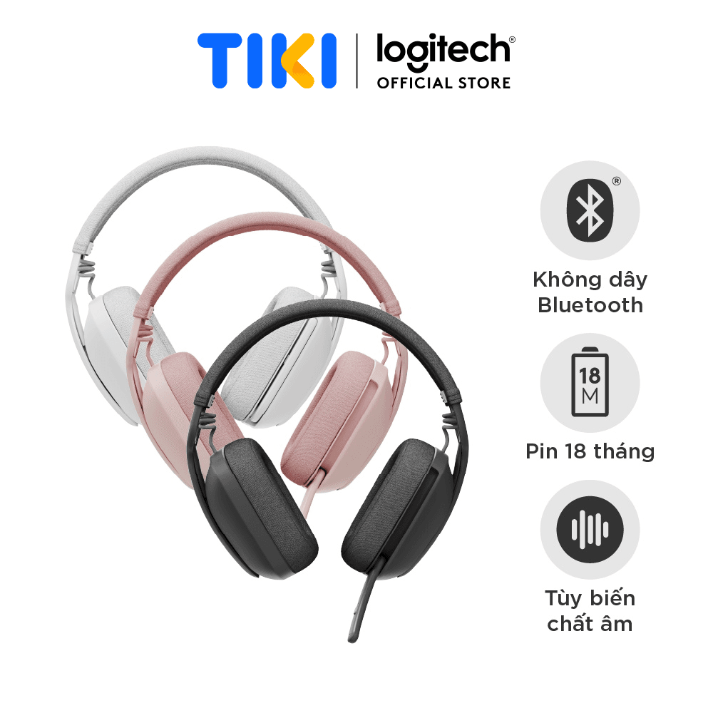 Tai nghe không dây Logitech Zone Vibe 100 nhẹ, với micrô khử tiếng ồn, Tai nghe Bluetooth Đa điểm Tiên tiến, Hoạt động với Teams, Google Meet, Zoom, MacPC - Hàng chính hãng - Màu Hồng