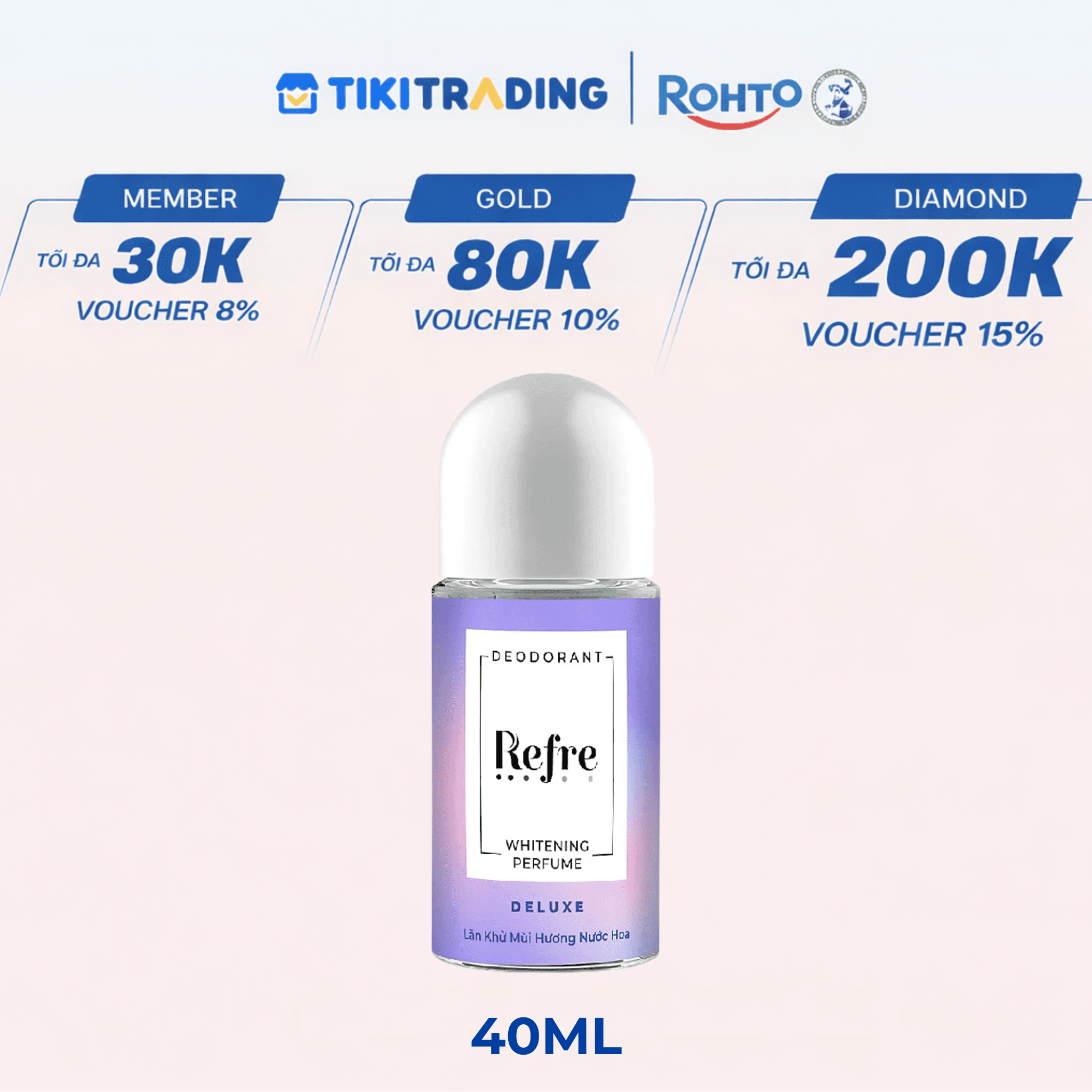 Lăn Khử Mùi Dưỡng Trắng Hương Nước Hoa Refre Whitening Deluxe Hương Sang Trọng 40ml