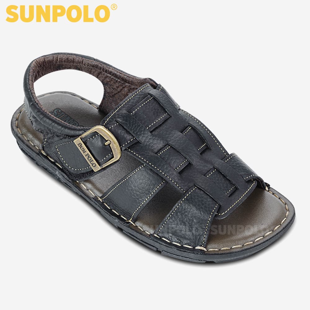 Giày Sandal Nam Da Bò Cao Cấp SUNPOLO SUSDA1D - Đen Size 42