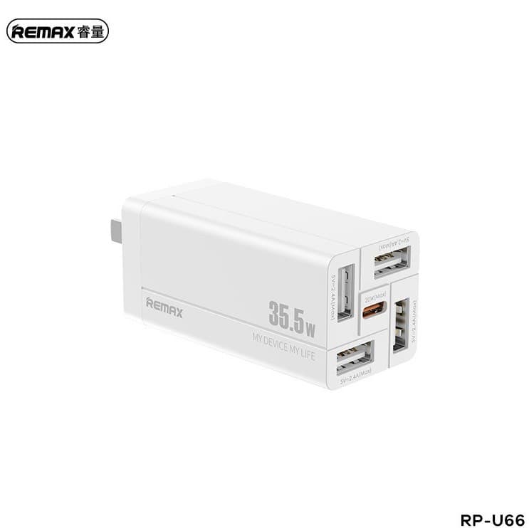 Củ Sạc Nhanh Đa Năng 5in1 Remax RP-U66 - 4 Cổng USB  1 Cổng TypeC 20WMax - Tổng Công Suất Lên Đến 35.5W - Hàng Chính Hãng