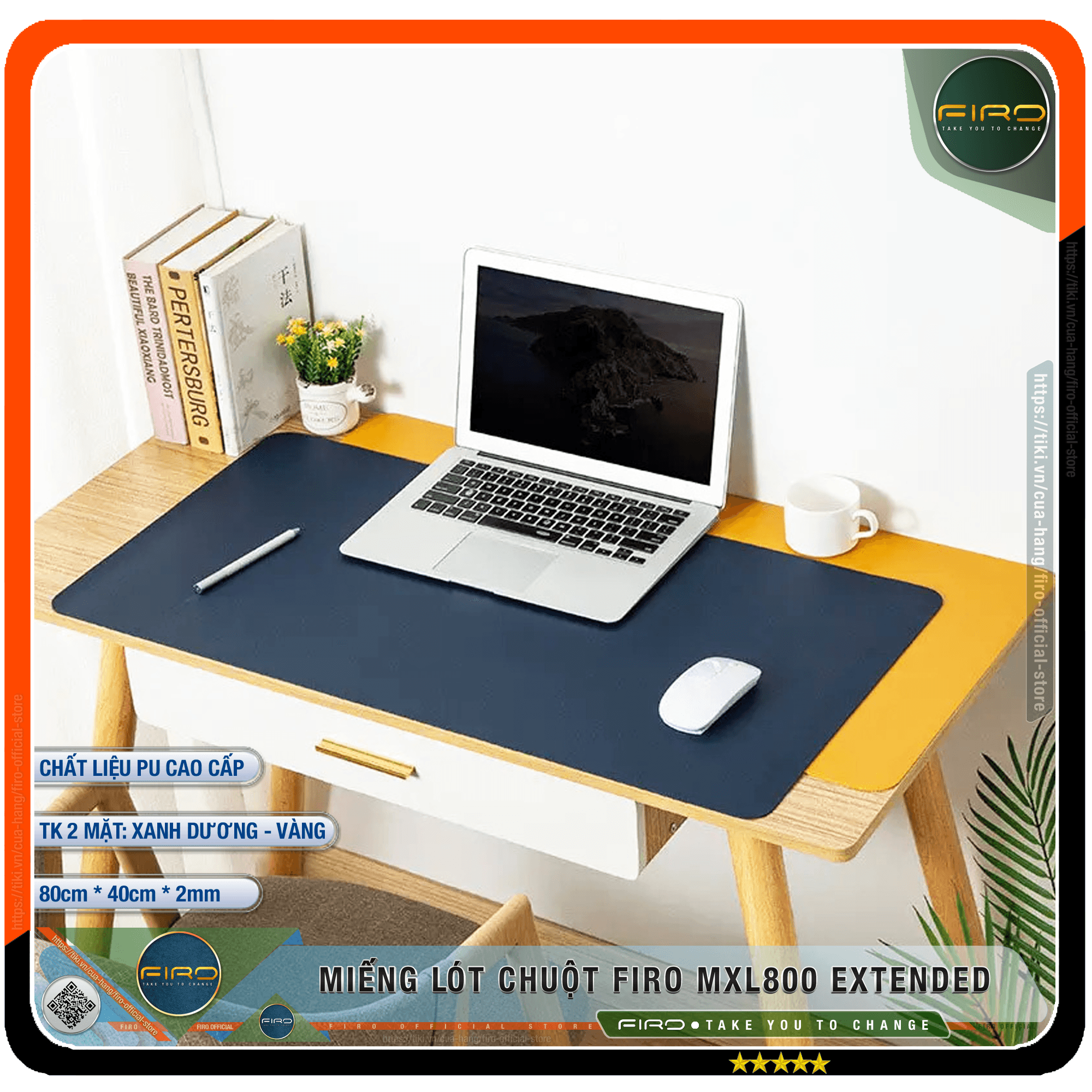 Lót Chuột FIRO - Pad Chuột FIRO - Miếng Lót Chuột Cỡ Lớn MXL800 EXTENDED 80cmx40cm - Chất Liệu Da PU Cao Cấp - Tấm Lót Chuột Và Bàn Phím Chơi Game - Tấm Trải Bàn Làm Việc - Thiết Kế 2 Mặt Tiện Lợi - Hàng Chính Hãng FIRO - FIRO MXL800 EXTENDED Xanh Dương - Vàng