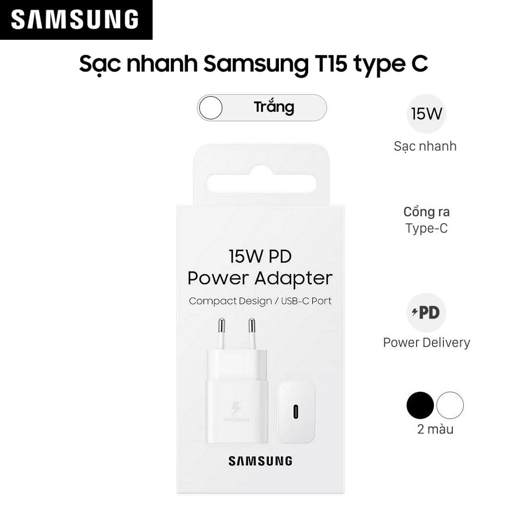 Sạc nhanh Samsung 15W type C EP-T1510 - Hàng Chính Hãng - Trắng