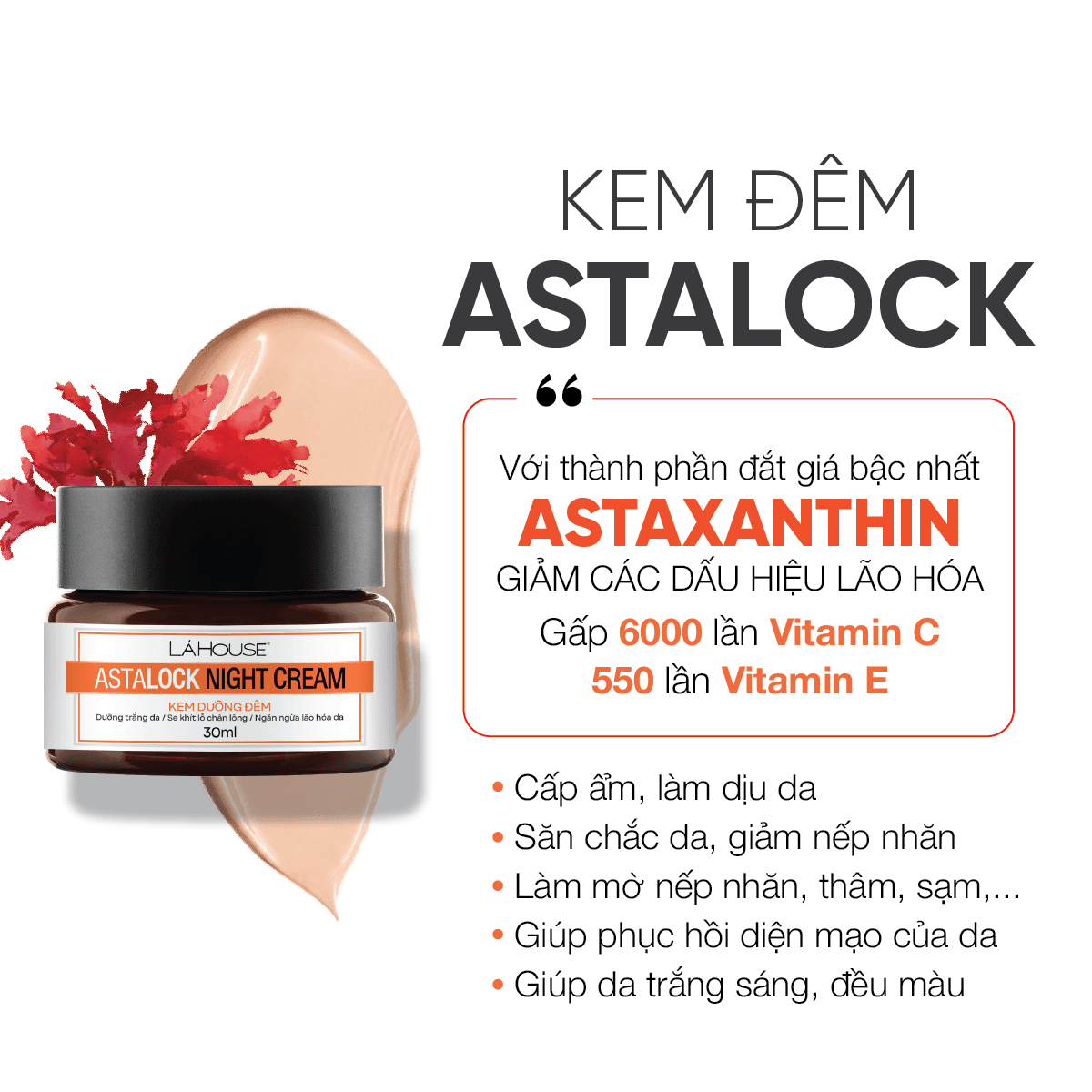 Kem dưỡng đêm,dưỡng ẩm,dưỡng trắng da LÁ HOUSE Astalock Night Cream 10ml30ml - 10ml