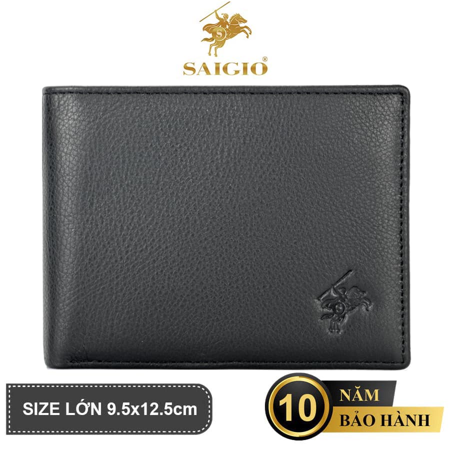 Ví Da Nam Mềm Mại GENTLE, Size Lớn, Da Bò 100, Thiết Kế Nhiều Ngăn, Đựng Giấy Tờ Xe, Đựng Tiền và Thẻ Tiện Dụng, Dáng Ngang - Gập 2 - Hàng Chính Hãng SAIGIO - Đen