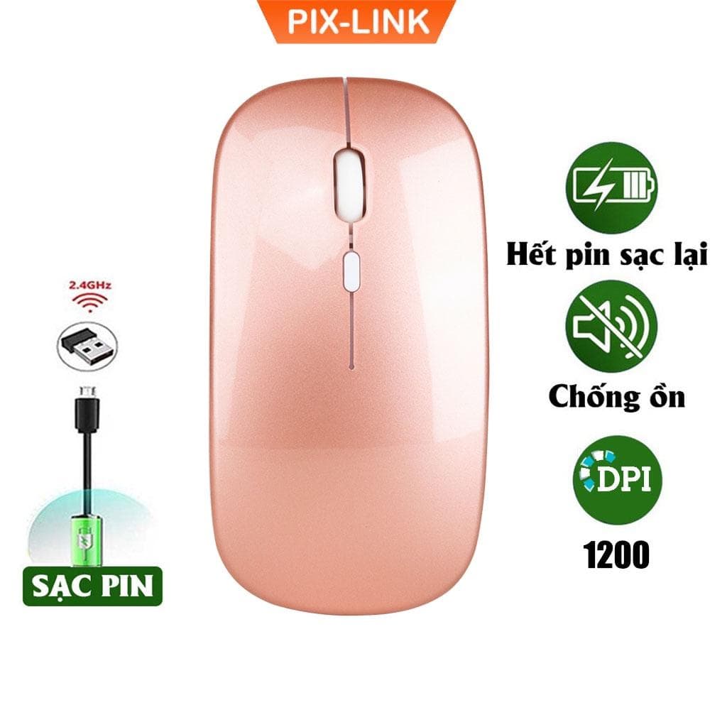 Chuột Không Dây Sạc Pin 2.4GHz PIX-LINK P1 Siêu Mỏng Không Gây Tiếng Ồn Sạc 1 Lần Dùng 1 Tuần Cho Laptop Macbook PC Tivi - Hàng Chính Hãng - Hồng