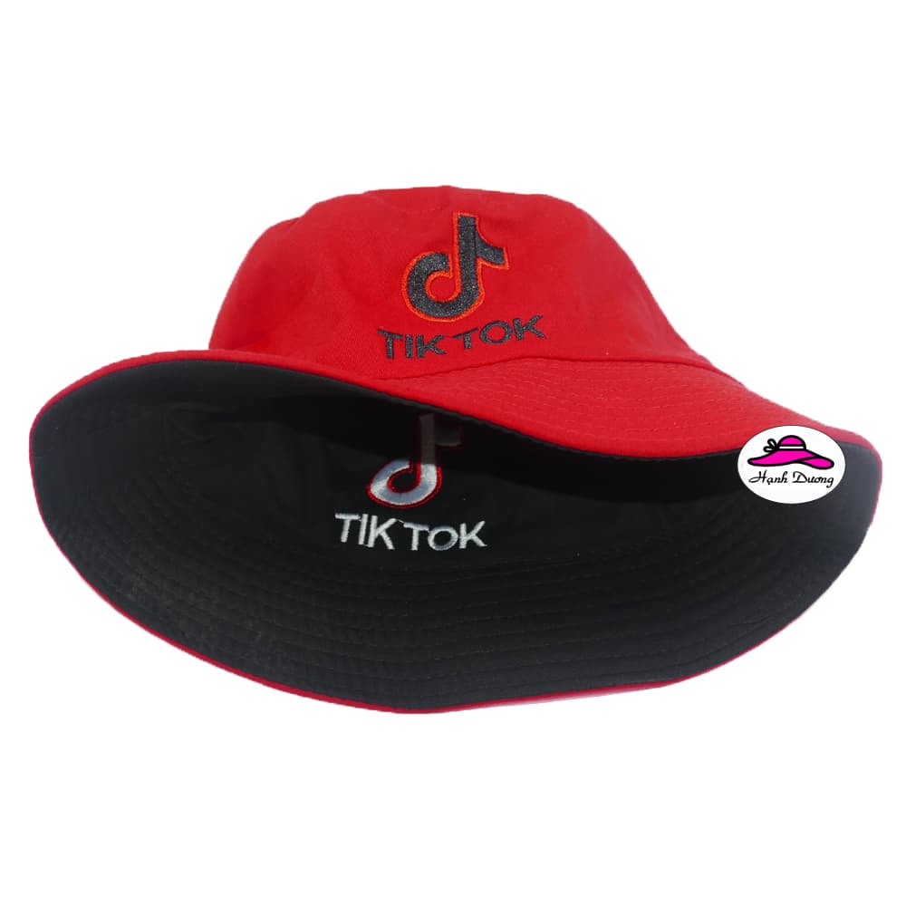 Mũ bucket Tik Tok thêu hình nốt nhạt dễ thương, đội được 2 mặt độc đáo - Hạnh Dương - Đỏ & Đen