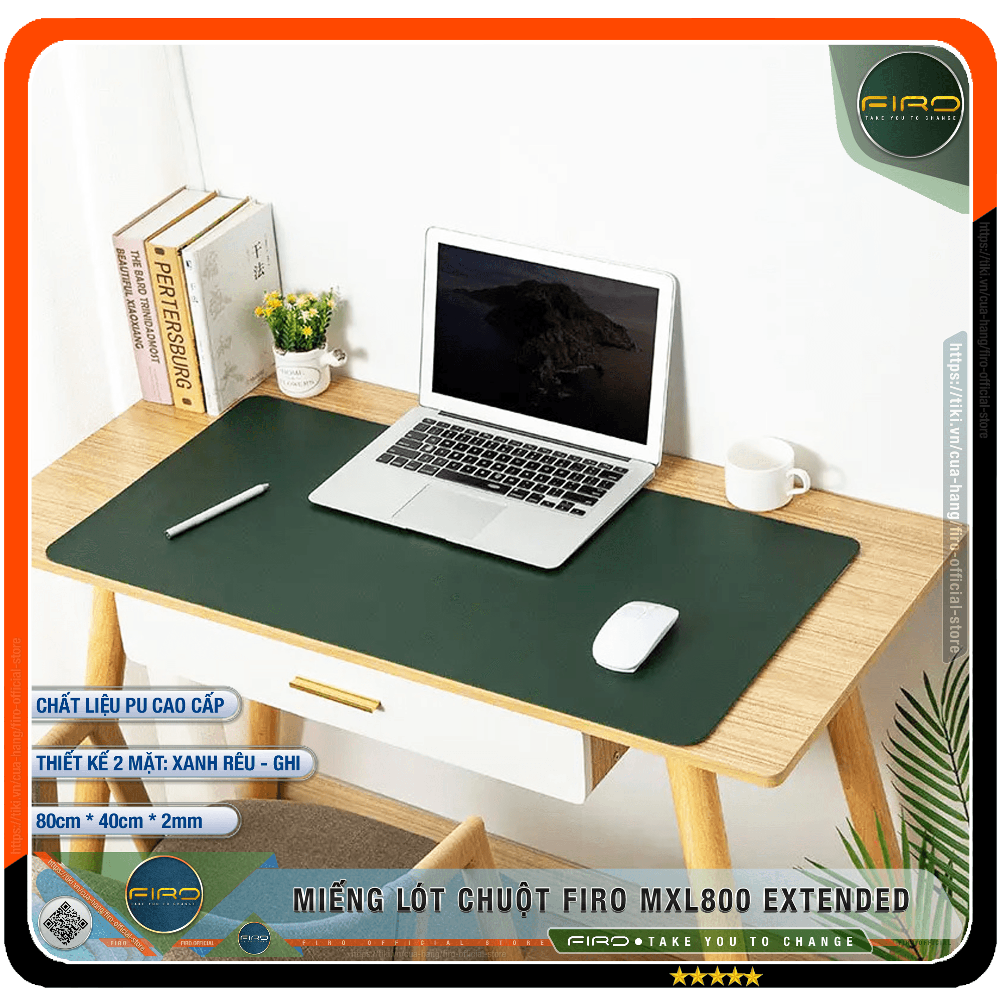 Miếng Lót Chuột FIRO MXL800 EXTENDED - Tấm Lót Chuột Cỡ Lớn 2 Mặt 80cmx40cm - Chất Liệu Da PU Cao Cấp - Tấm Lót Chuột Và Bàn Phím Chơi Game - Tấm Trải Bàn Làm Việc - Hàng Chính Hãng FIRO - FIRO MXL800 EXTENDED Xanh Rêu - Ghi