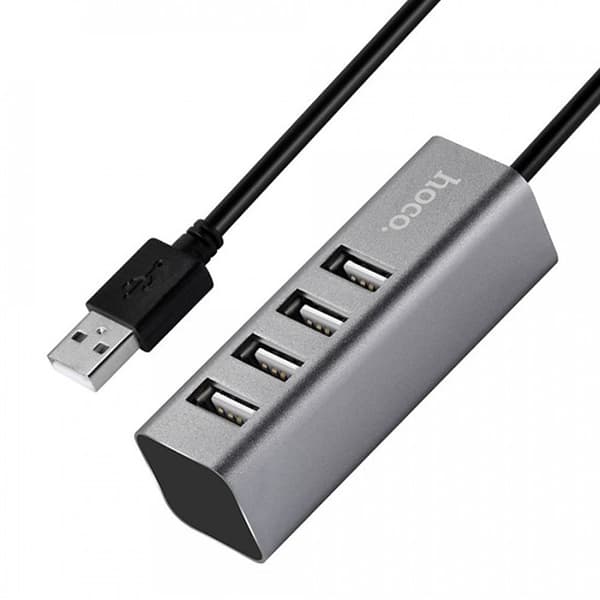 Củ Sạc Điện Thoại Hoco HB1 4 Cổng USB Tặng Kèm 1 Cáp Sạc IPhone - Hàng Chính Hãng - Xám