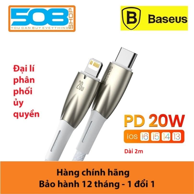 Cap Sac Nhanh Cho iPhone 14 Series Baseus Glimmer Series Fast Charging Data Cable Type-C to iP 20W Hàng Chính Hãng - 200cm - Màu Trắng
