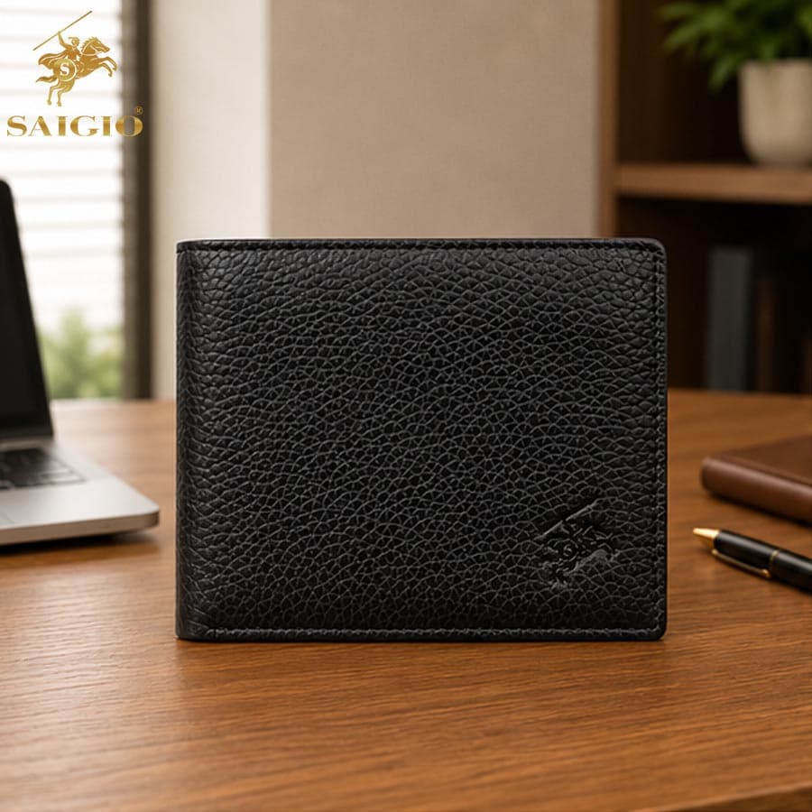 Ví Nam Cao Cấp, Da Bò PEBBLE Mềm Mại - Bền Bỉ, Size Lớn, Chống Xước - Chống Nhăn Tốt,  Thiết Kế Cổ Điển, Dáng Ngang - Gập 2, Ngăn Đựng Tiền Có Khóa Kéo, Nhiều Ngăn Để Giấy Tờ Tiện Dụng - Hàng Chính Hãng SAIGIO