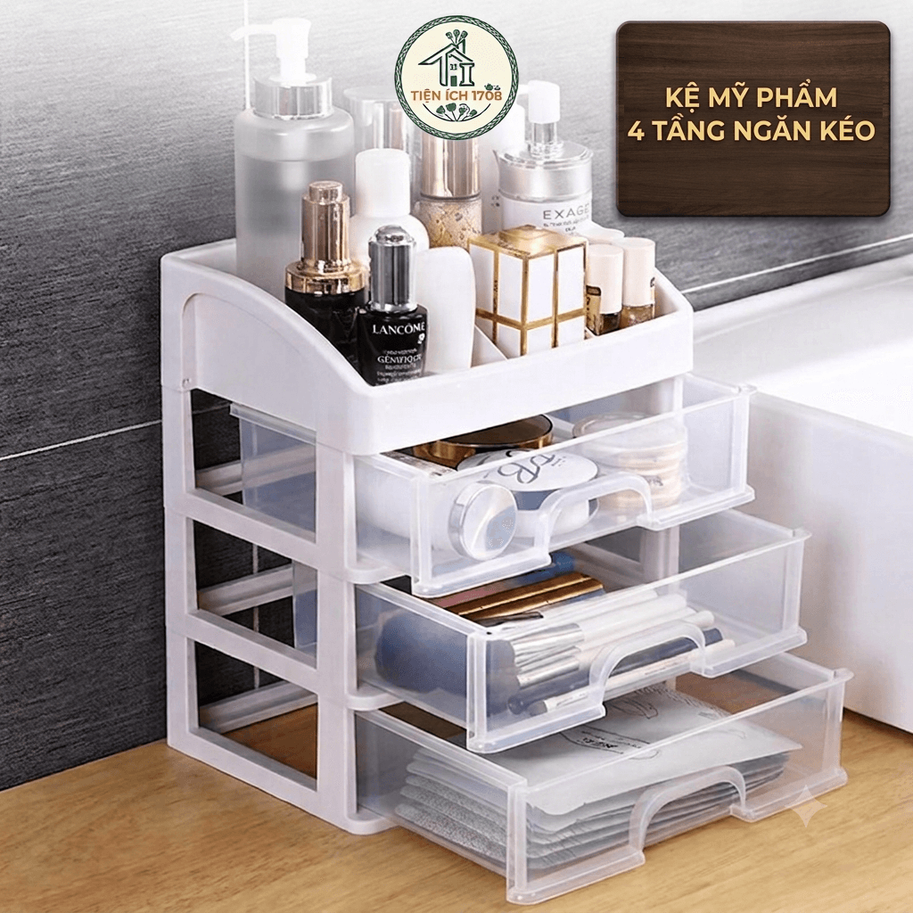 Kệ Đựng Mỹ Phẩm Đồ Trang Điểm Trang Sức 4 Tầng Ngăn Kéo Tiện Dụng