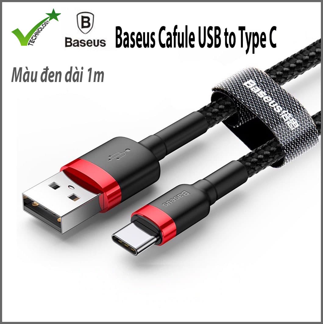 Cáp sạc nhanh, truyền dữ liệu tốc độ cao Baseus Cafule Type C cho Samsung S8S9 Note8 Note9 Xiaomi Huawei OppoNokia  3A, Sạc nhanh Quick charge 3.0, Siêu bền- Hàng nhập khẩu - 1m - Đen Đỏ