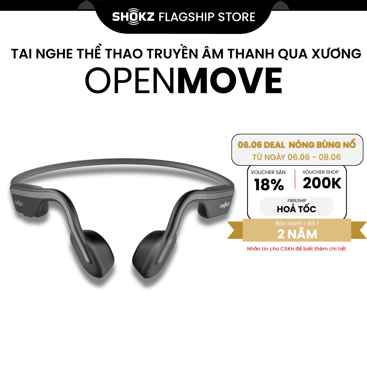 Tai Nghe Bluetooth Thể Thao Truyền Âm Thanh Qua Xương SHOKZ OPEN MOVE S661  - Hàng chính hãng - Pin sử dụng trong 6 tiếng - Kháng nước IP55 - Màu Xám