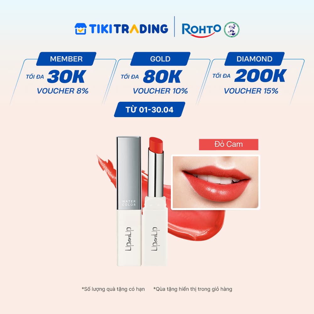 Son thỏi dưỡng môi trang điểm, cho môi căng mọng Lip On Lip Water Color Red Orangy Cam Đỏ 2.2g