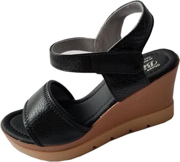 Giày Sandal Nữ Đế Xuồng BIGGBEN Da Bò Cao Cấp SDX11 - 36 - Đen