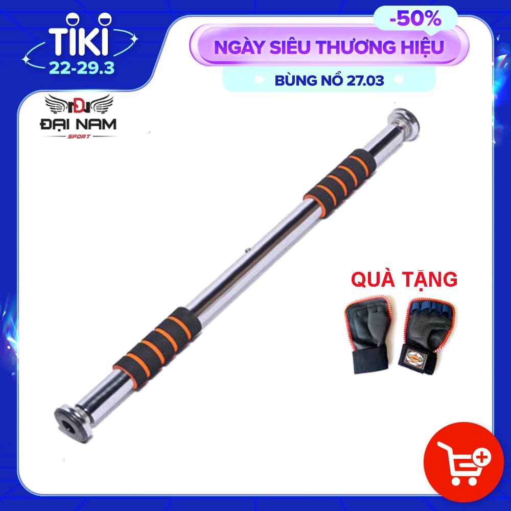 Xà Đơn Treo Tường Thông Minh Di Động Inox Không Cần Bắt Vít DNS011 Chịu Lực 150kg Đại Nam Sport  Kèm Găng Tay Tập Xà - 80-130cm