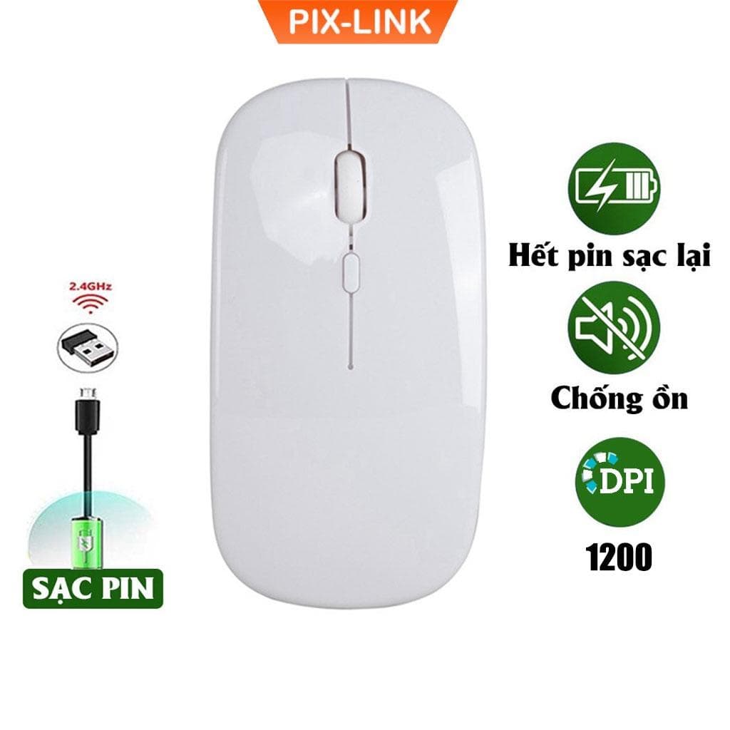 Chuột Không Dây Sạc Pin 2.4GHz PIX-LINK P1 Siêu Mỏng Không Gây Tiếng Ồn Sạc 1 Lần Dùng 1 Tuần Cho Laptop Macbook PC Tivi - Hàng Chính Hãng - Trắng