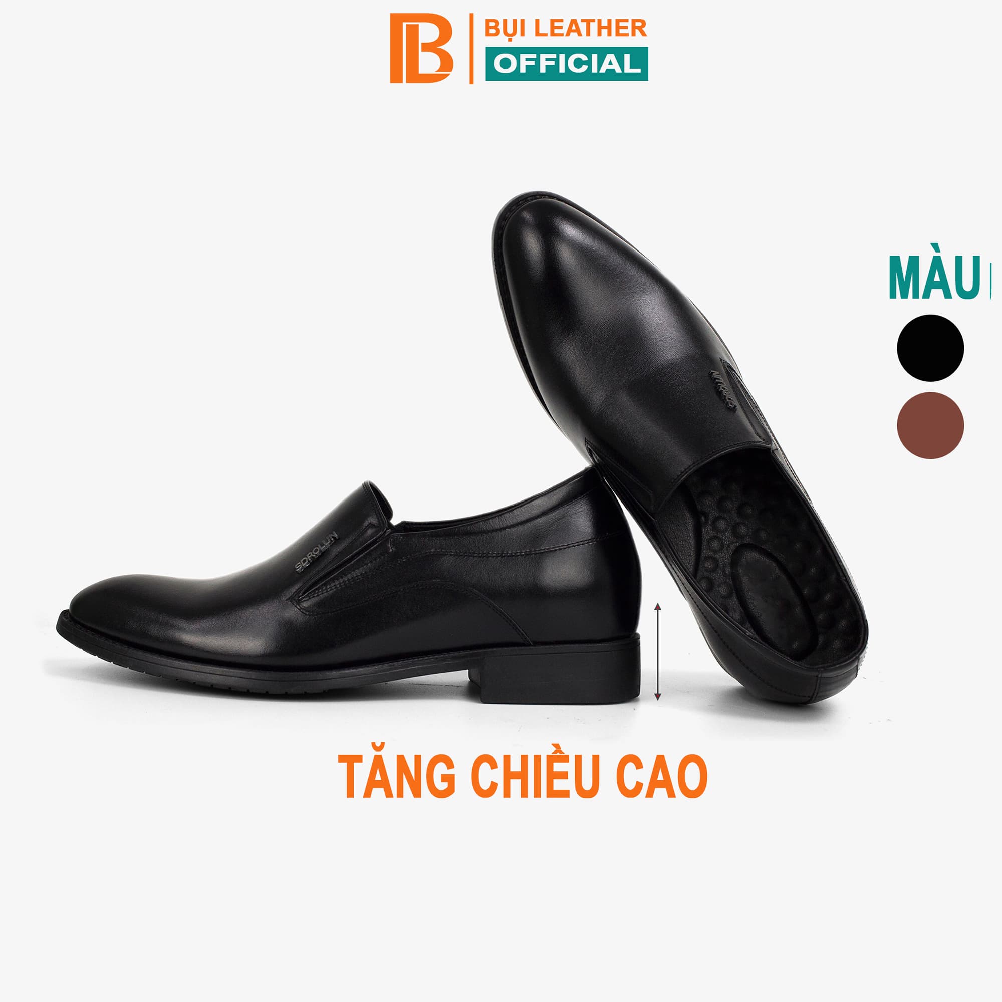 Giày lười da tăng chiều cao nam Bụi Leather G111 - Da bò Nappa cao cấp - Bảo hành 12 tháng - Màu Đen - 41