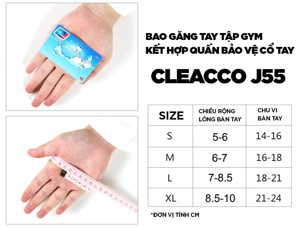 Bao găng tay tập gym kết hợp quấn bảo vệ cổ tay Cleacco J55 - Hàng chính hãng BORO SPORT - XL