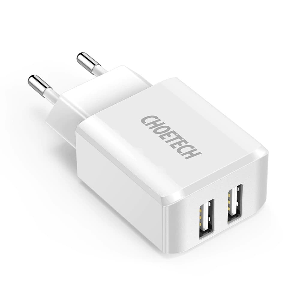 Cóc củ sạc nhanh Dual USB hiệu CHOETECH C0030cho điện thoại  máy tính bảng hỗ trợ sạc nhanh 5V-2A trang bị chip bảo vệ thông minh, thiết kế nhỏ gọn - Hàng chính hãng - Trắng