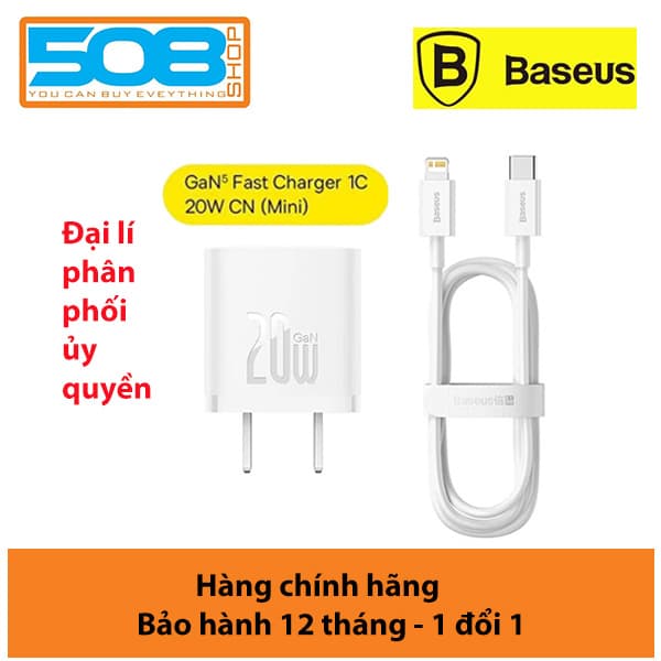 Bộ sạc nhanh GaN5 20W, siêu nhỏ gọn Baseus GaN5 Fast Charger 1C 20W PD QC Multi Quick Charge Support, Smart Protect - Hàng chính hãng - Củ sạc  cáp - Trắng