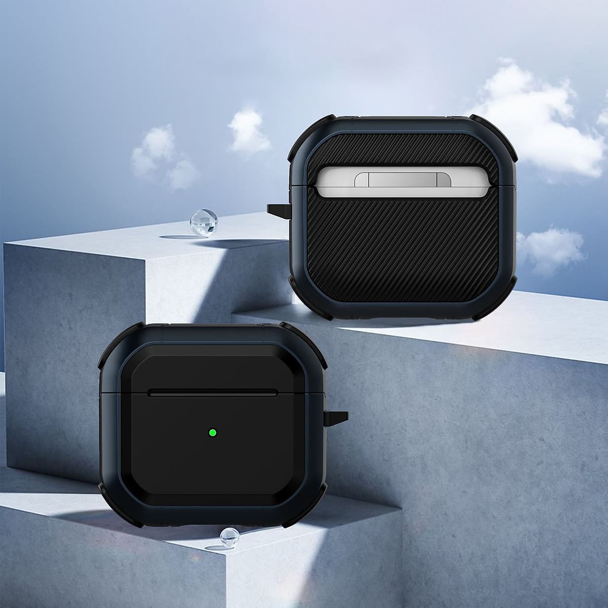 Ốp Bảo Vệ Chống Sốc Armor TPU PC Cho Airpods 1,2  Airpods 3 Airpods Pro Airpods Pro 2 Kèm Móc Treo- Hàng Chính Hãng - Airpods 3 - Màu Xanh Dương
