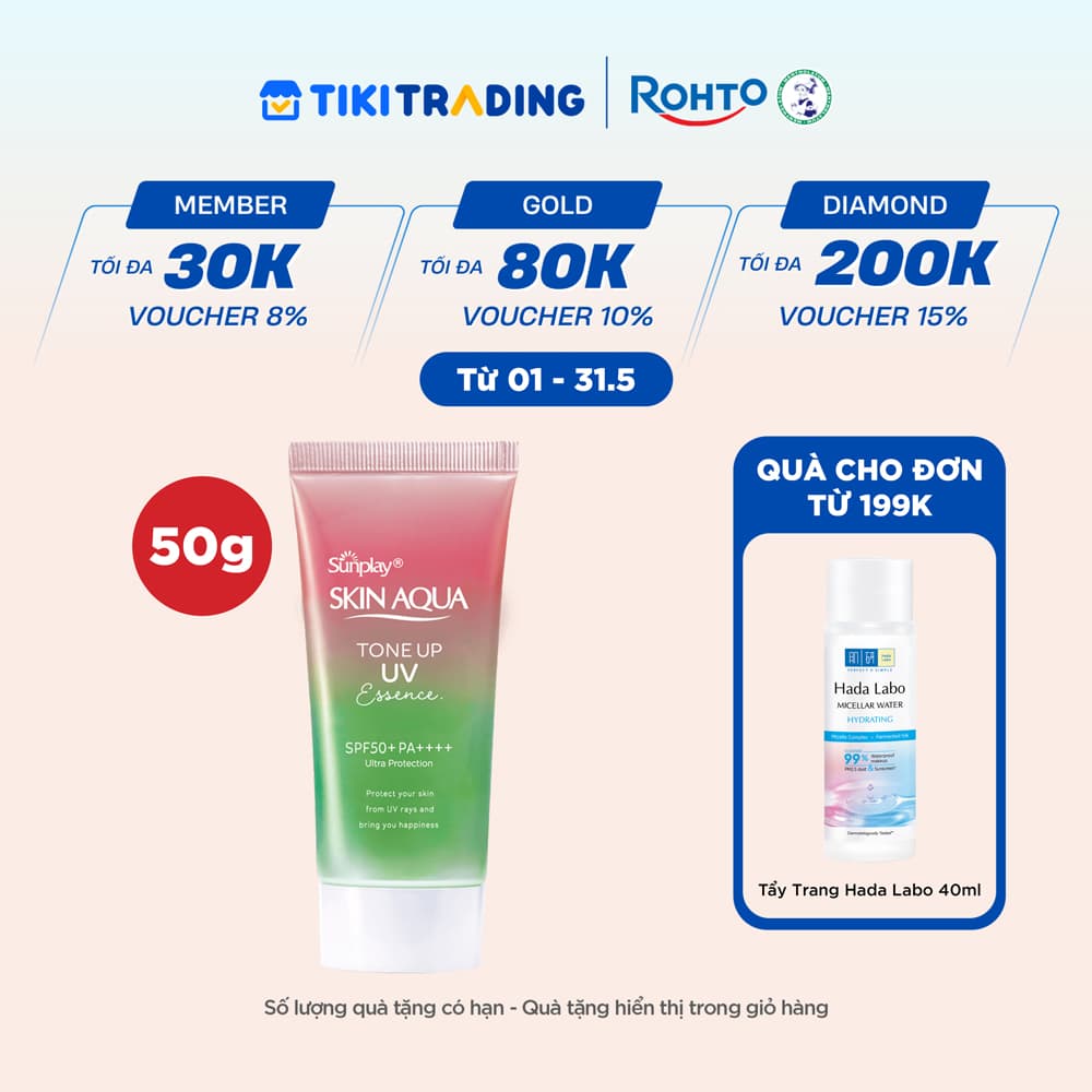 Kem chống nắng nâng tông Skin Aqua Tone up Rose cho da trắng, khuyết điểm xanh hoặc tái xanh, dạng tinh chất Sunplay Skin Aqua Tone Up UV Essence Happiness Aura Rose SPF 50 PA 50g