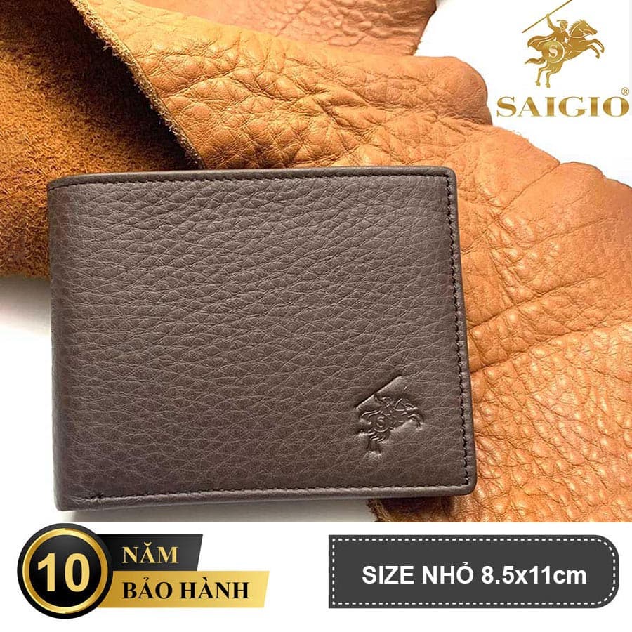 Ví Nam Mini Nhỏ Gọn, Da Bò Mềm Mại GENTLE, Thiết Kế Hiện Đại, Nhiều Ngăn Đựng Tiền và Thẻ Tiện Dụng, Dáng Ngang - Gập 2 - Hàng Chính Hãng SAIGIO - Màu Nâu