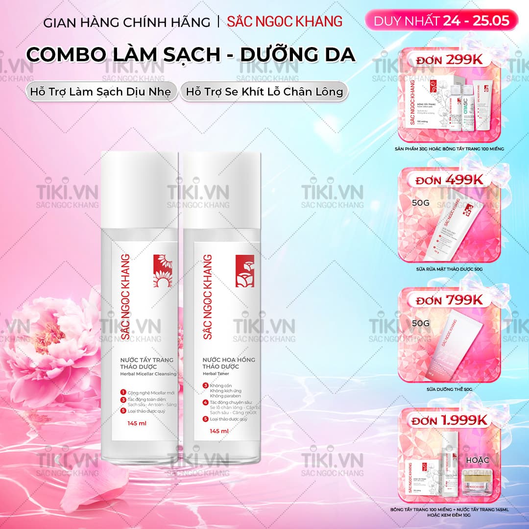 Bộ đôi làm sạch và dưỡng ẩm Sắc Ngọc Khang Nước tẩy trang 145ml Nước hoa hồng 145ml