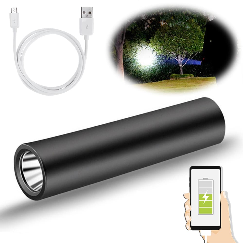 Đèn Pin Led Siêu Sáng Mini Có Sạc USB Có Hỗ Trợ Sạc Dự Phòng Lại Cho Điện Thoại Khẩn Cấp - Hàng Chính Hãng - Màu Đen