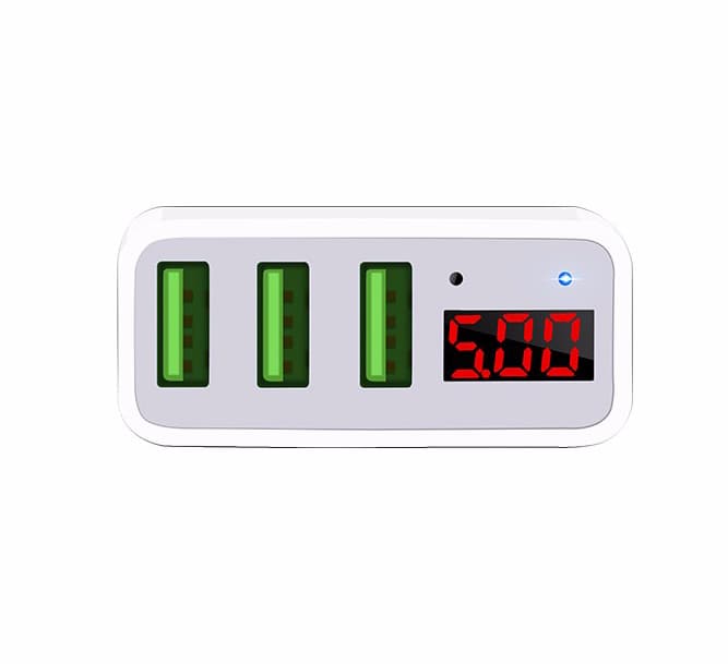 Cốc sạc 3 cổng Hoco C15 3A dành cho IPHONEIPAD hỗ trợ sạc nhanh- màn hình LCD hiển thị điện áp trắng - Hàng Chính Hãng