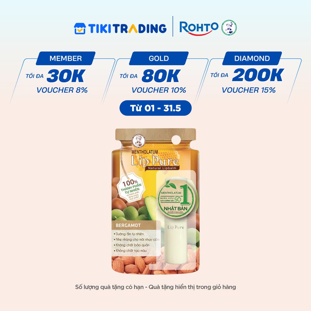 Son dưỡng môi không màu thành phần tự nhiên Lip Pure Bergamot Cam Tây 3.9g
