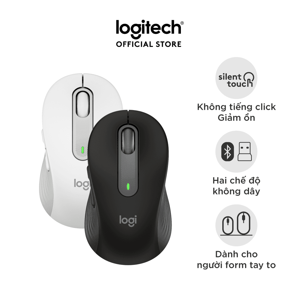 Chuột không dây bluetooth Logitech Signature M650 - Dành cho tay có kích cỡ từ nhỏ tới trung bình, Cuộn SmartWheel, giảm ồn, các nút bên có thể tùy chỉnh - Hàng chính hãng - Màu Đen - Size L