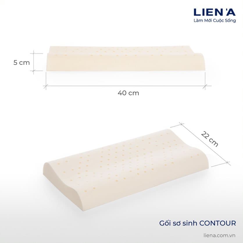 Gối nằm cao su thiên nhiên em bé Liên Á Oval Tặng Kèm áo gối cùng kích thước . - Contour 22x40x04cm