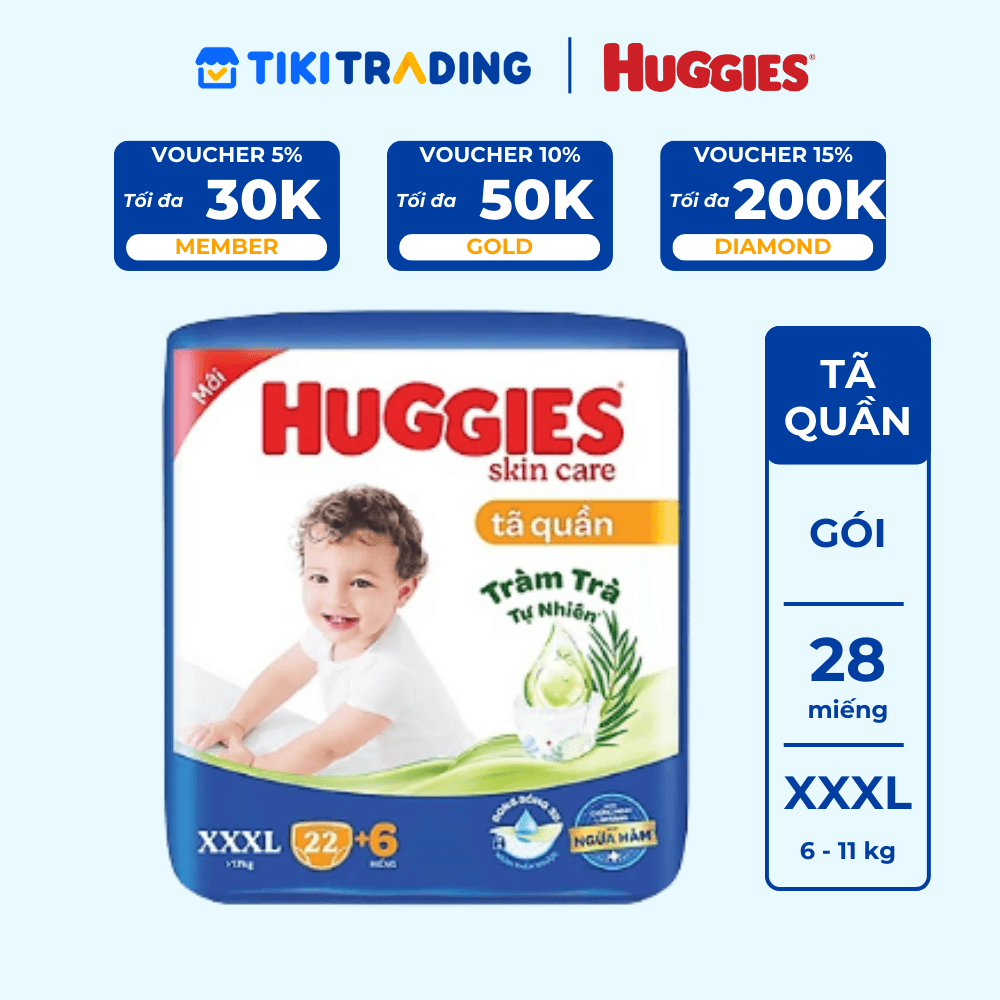 Tãbỉm quần HUGGIES SKINCARE gói JUMBO size XXXL 226 miếng