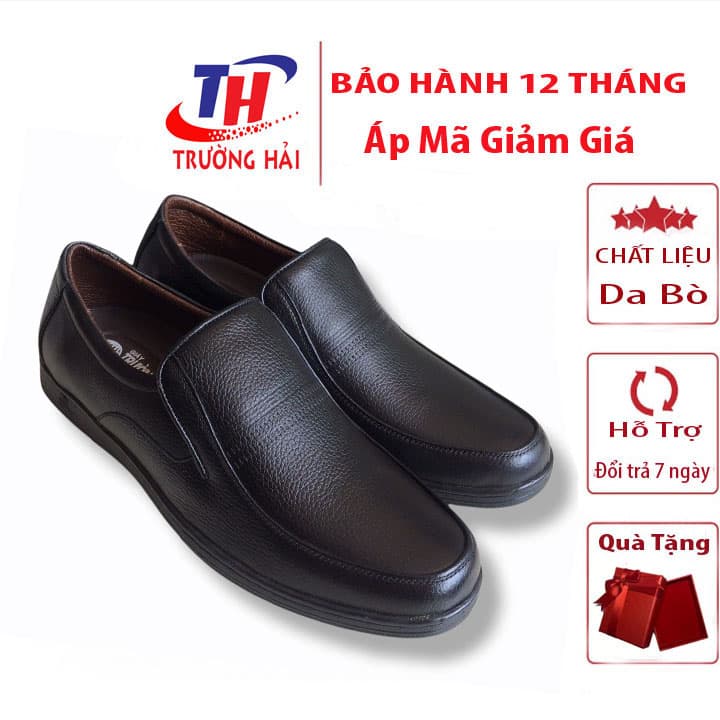 Giày tây nam công sở Trường Hải mũi tròn màu đen da bò thật mềm mại không bong tróc đế cao su chống mòn không trơn GT0231 - Đen - 41