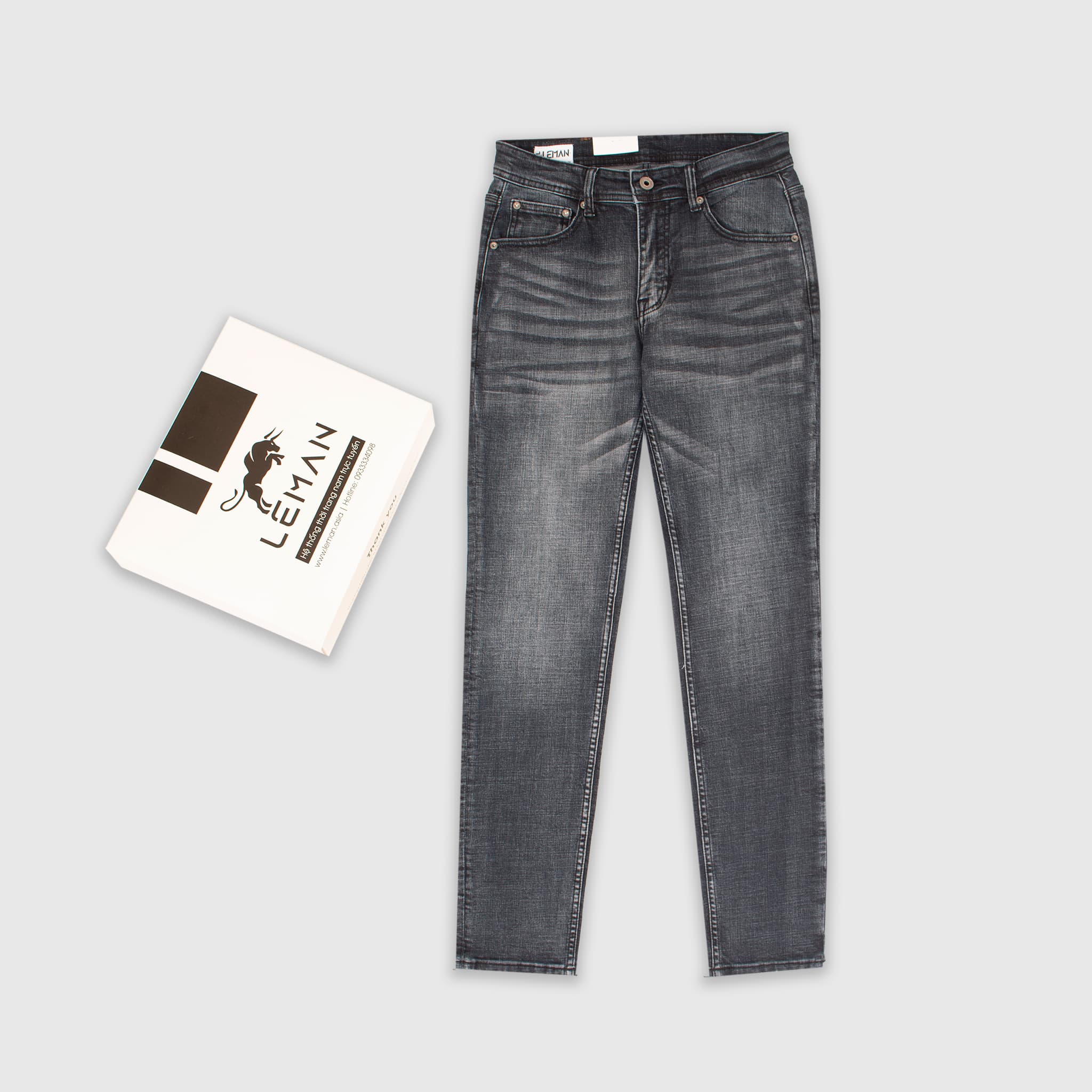Quần Jean nam Leman đen mài xám JD14 - Slim Form - 30 - Đen mài xám