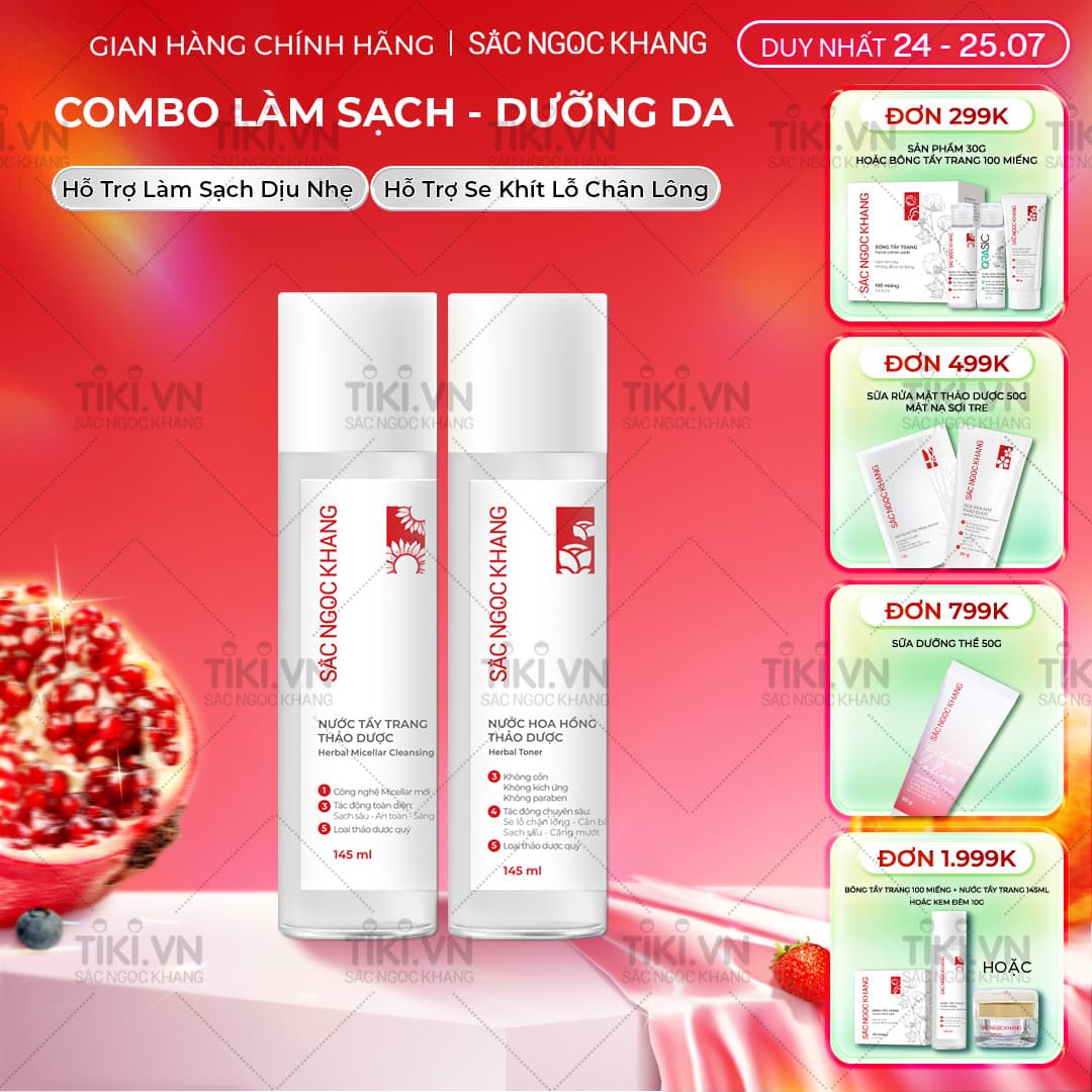 Bộ đôi làm sạch và dưỡng ẩm Sắc Ngọc Khang Nước tẩy trang 145ml Nước hoa hồng 145ml