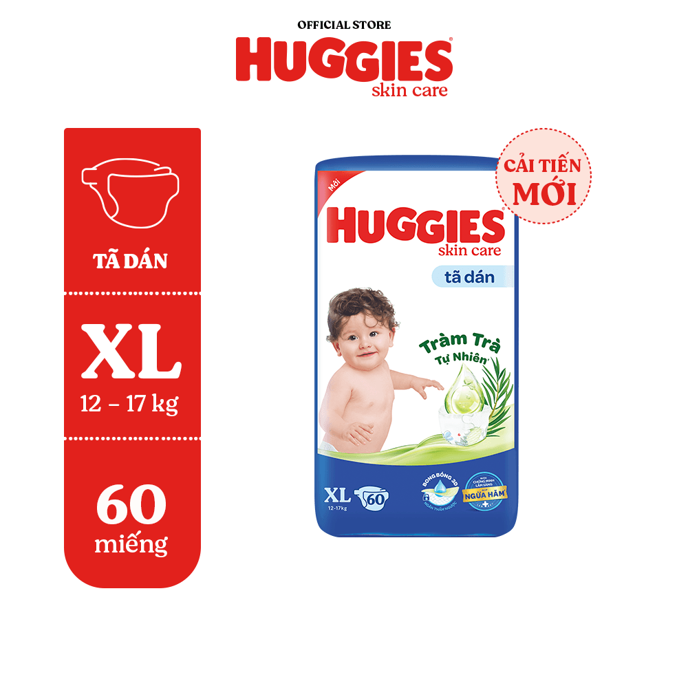 Tãbỉm dán Huggies Skincare Super Jumbo M76L68XL60XXL54 - XL 60 miếng