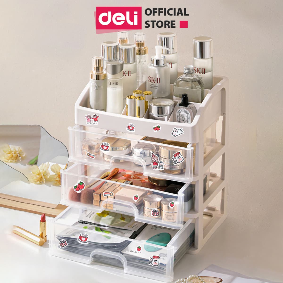 Tặng sticker Kệ Đựng Mỹ Phẩm Nhựa Nhiều Tầng Để Bàn Trong Suốt Có Thể Tháo Rời Deli - Kệ Đưng Đồ Trang Điểm Đồ Cá Nhân Nữ Trang Sức Hộp Lưu Trữ Văn Phòng Phẩm Decor Bàn Làm Việc Góc Học Tập - VS559 564 - Lớn 23.5x17cm - 4 tầng