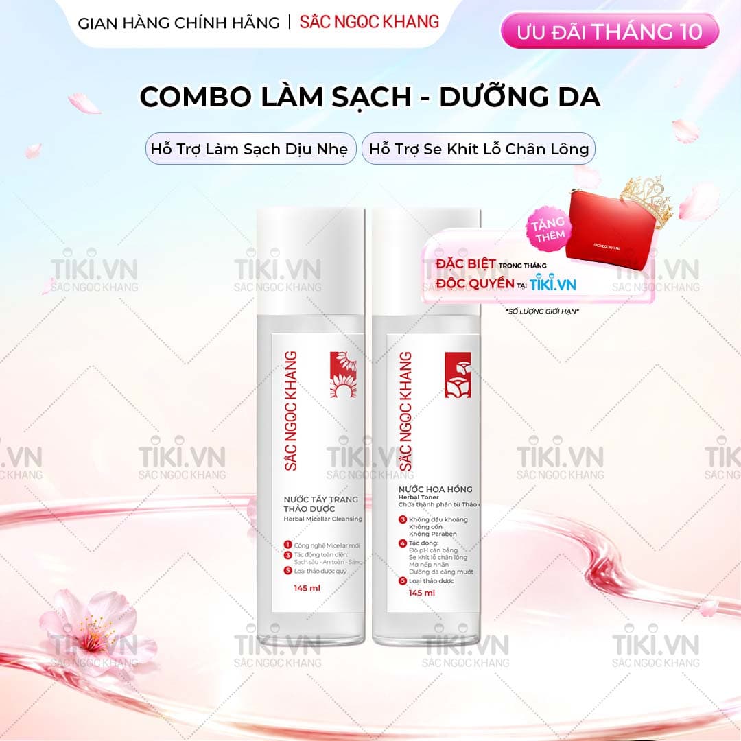Bộ đôi làm sạch và dưỡng ẩm Sắc Ngọc Khang Nước tẩy trang 145ml   Nước hoa hồng 145ml