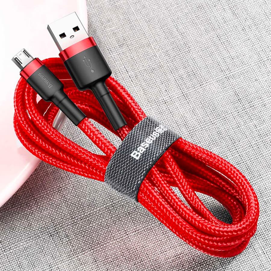 Cáp Sạc Nhanh Micro USB Cho Smartphone Android 2.4A Baseus Cafule 2m - Đỏ - Hàng Chính Hãng