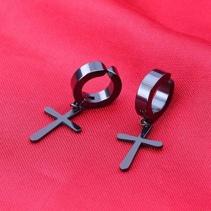 Bông Tai Nam Loại Kẹp Không Cần Bấm Lỗ Tai Hình Thánh Giá Chất Liệu Thép Titan Không Đen Không Dị Ứng TT 1370 - 1 cặp - Đen