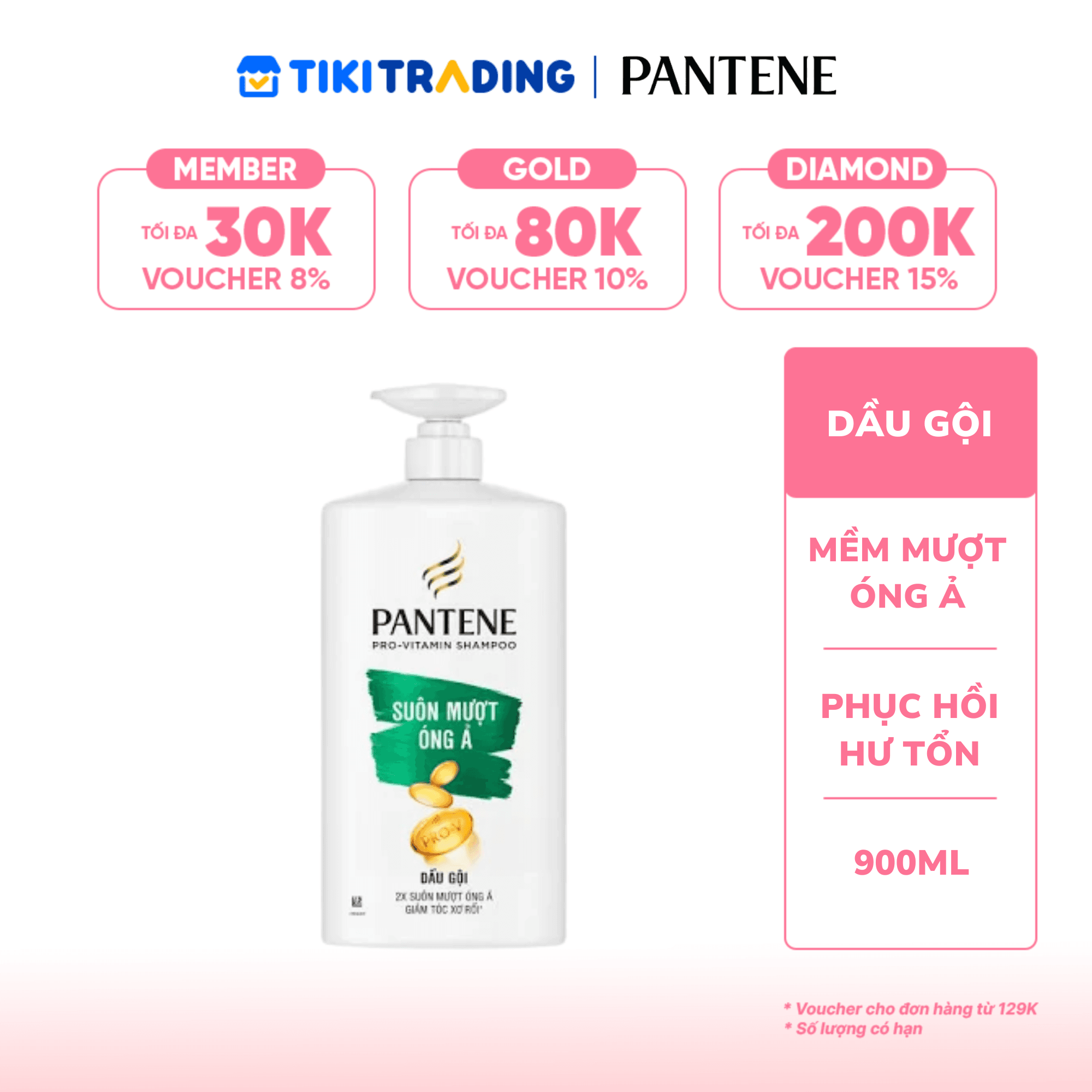 Dầu Gội PANTENE Chai 900ml - Mượt mà óng ả